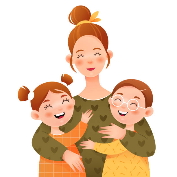 ilustrações de stock, clip art, desenhos animados e ícones de mom hugs children - mother gift