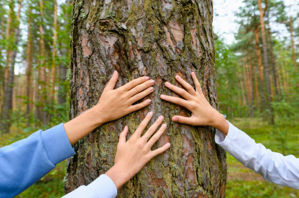 Boys with mother in nature