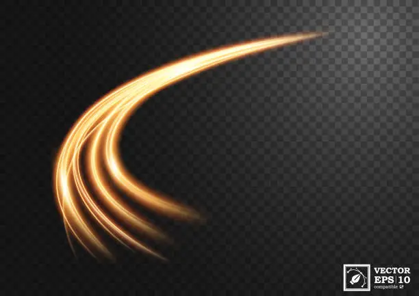Vector illustration of Abstract gold swirl line of light with a transparent background, isolated and easy to edit