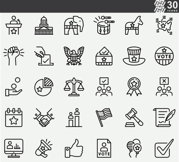 정치·민주주의·정치라인 아이콘 - politics symbol republican party computer icon stock illustrations