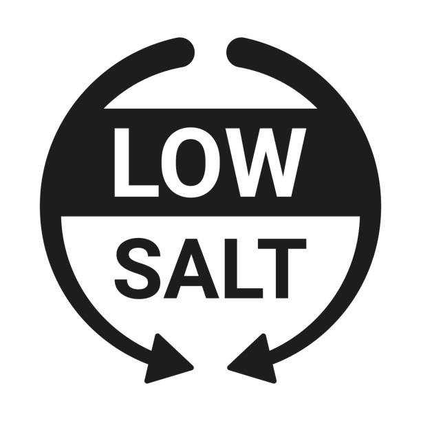 ikona niskiej zawartości soli. znak żywności i diety. symbol strzałki dla produktów. wektor - low salt stock illustrations