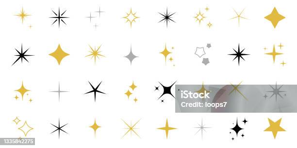 Icon Set Of Sparkles And Stars On White Background Stock Illustration - Download Image Now - Star - Space, Star Shape, Glittering