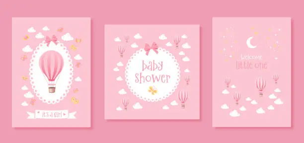 Vector illustration of Pink Baby Shower Invitation Cards
