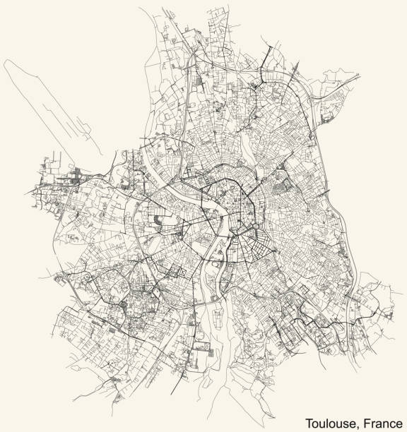 stockillustraties, clipart, cartoons en iconen met street roads map of toulouse, france - toulouse