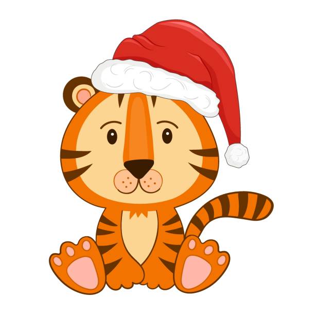 istock Tiger in a red hat on white isolated background. Symbol 2022 year. Flat style. 1335846150