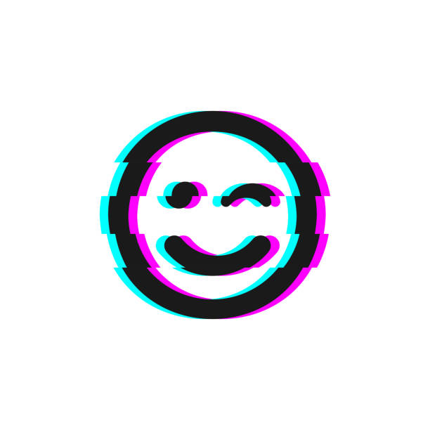 Vector icon of glitch smile winked emoji. Glitch emoticon symbol isolated on white background Vector EPS 10 Vector icon of glitch smile winked emoji. Glitch emoticon symbol isolated on white background. Vector EPS 10 scary clown mouth stock illustrations