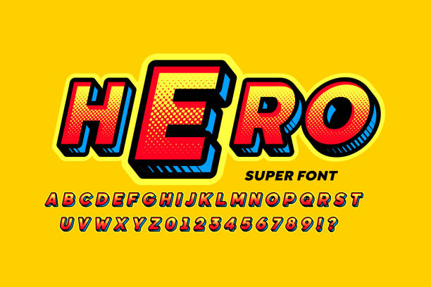 Comics Superhero style font Comics Superhero style font design, 3d alphabet letters and numbers vector illustration cartoon fonts stock illustrations