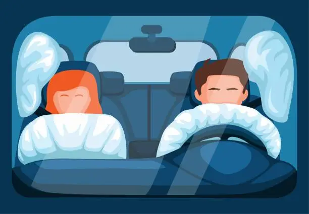 Vector illustration of Airbag system in car. vehicle safety feature in crash with driver and passenger in front view illustration vector