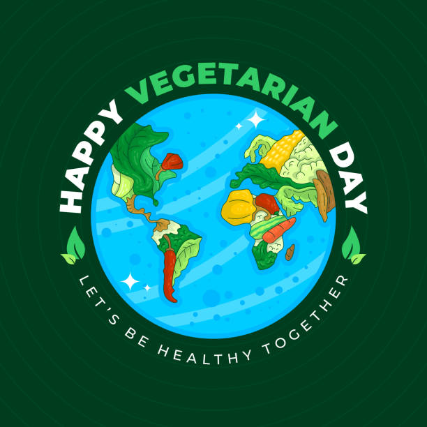 Vector vegetables into the arrangement of continents in a globe - world vegetarian day Vector vegetables into the arrangement of continents in a globe - world vegetarian day World Vegetarian Day stock illustrations