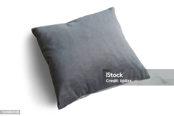 Soft Gray Isolated On White Background Stock Photo - Download Image Now - Cushion, Cut Out, Pillow