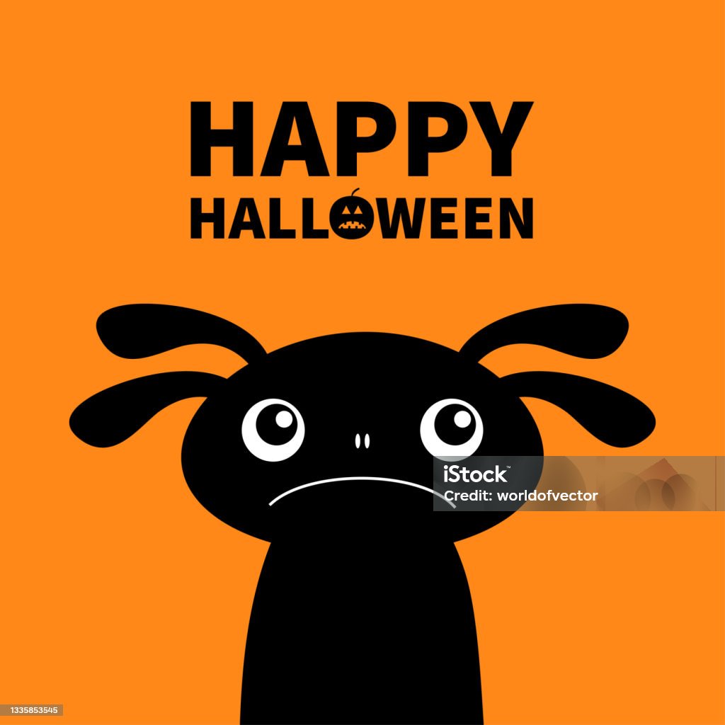 Happy Halloween Monster Black Head Face Silhouette Two Eyes Sad Mouth Horns  Cute Kawaii Cartoon Funny Character Baby Kids Collection Flat Design  Isolated Orange Background Stock Illustration - Download Image Now - iStock