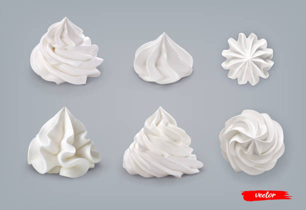 istock Set of whipped cream isolated on blue background. 3d realistic vector illustration of whipped cream. 1335853569