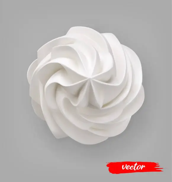 Vector illustration of Whipped Cream swirl on gray background. 3d realistic vector illustration of whipped cream. Top view.