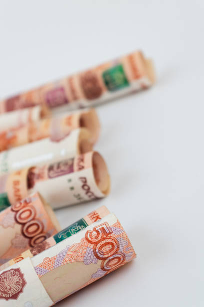 istock Russian banknotes on a white background. Money background. 1335859952