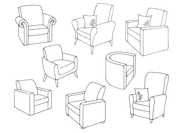 Armchair set graphic black white isolated sketch illustration vector Armchair set graphic black white isolated sketch illustration vector armchair stock illustrations