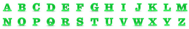 アルファベット文字緑色の3d記号大文字a b c d e f g h i j k l m n o p q r t u u v x y z レンダリング グラフィック シンボルは、高解像度で白い背景に分離 - letter h letter a letter t letter e ストックフォトと画像