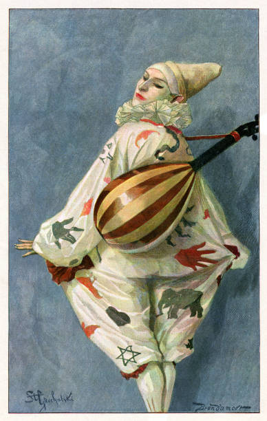 pierrot z obrazem instrumentalnym 1897 - stage costume obrazy stock illustrations