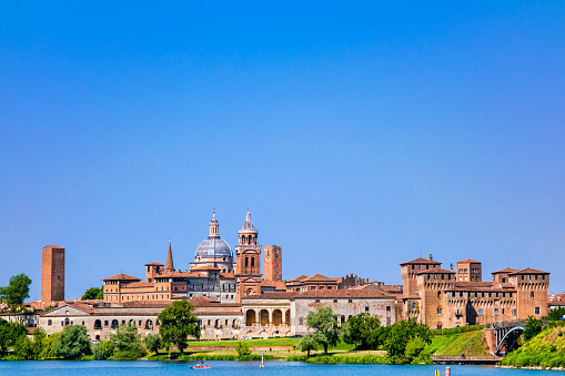 Panoramic view of the architectural profile of Mantua, a city declared a Unesco World Heritage Site in 2008