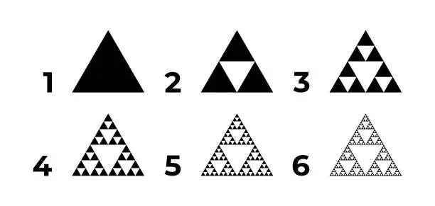 Vector illustration of Sierpinski triangle constructing steps