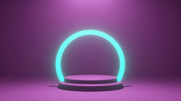 Abstract product presentation platform, podium stand with neon lights Abstract purple color product presentation platform, podium stand illuminated with neon lights winners podium photos stock pictures, royalty-free photos & images