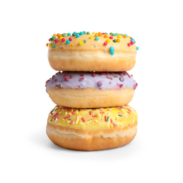 istock Sweet tasty glazed donuts on white background 1335869624