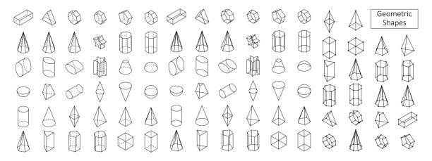 duży zestaw 3d geometrycznych kształtów. - geometry mathematics mathematical symbol triangle stock illustrations