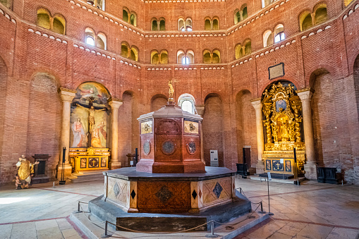 Interior of the baptistery of Cremona, annexed to the Cathedral, built in 1167 with an octagonal plan