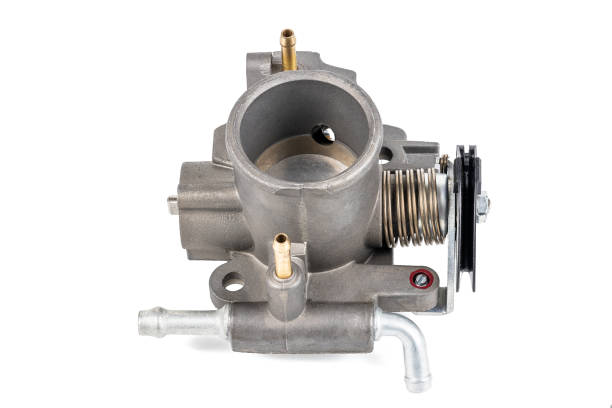 istock car engine part intake throttle body isolated on white background. auto manifold engine throttle part cut out 1335871223