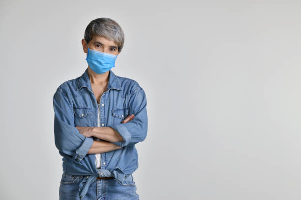 istock Asian woman wearing surgical mask 1335874071