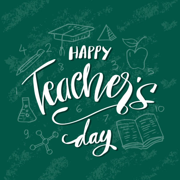 Happy Teacher Day Hand Lettering On Chalkboard Background Card Concept  Stock Illustration - Download Image Now - iStock