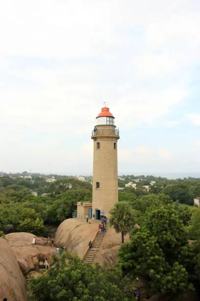 Photo of 18th Oct 2015, Mahabalipuram Tamil Nadu, India. Tourist visiting the Mahabalipuram Lighthouse completed in 1904