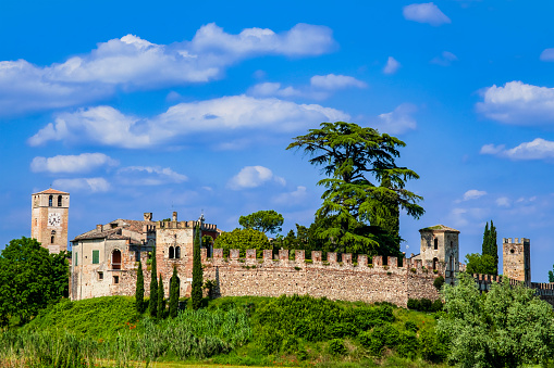 Panoramic view of Castellaro Lagusello, a medieval borough in the province of Mantua