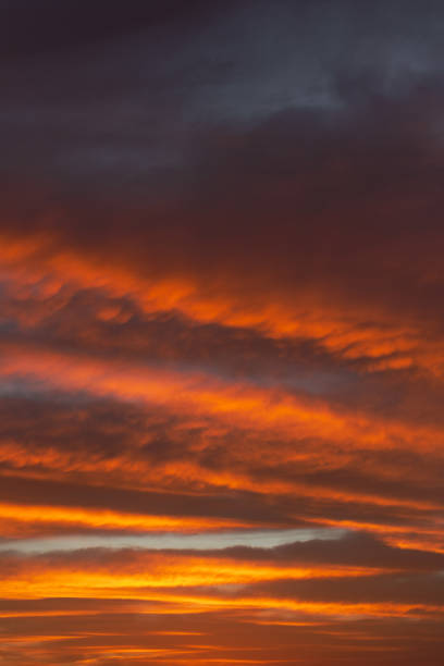istock Sunrise sky with red color fire on a cloudy winter day. Space for text. 1335880149