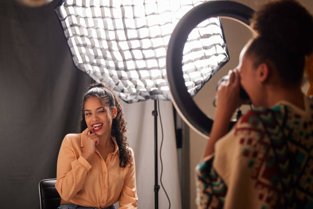 istock Shot of a young model doing a photoshoot at a studio 1335880815