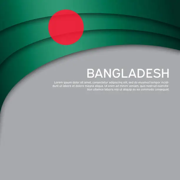 Vector illustration of Bangladesh flag, mosaic map on gray background. Paper cut style. Vector banner design, bangladeshi national poster. Cover for business booklet. State patriotic, flyer, brochure