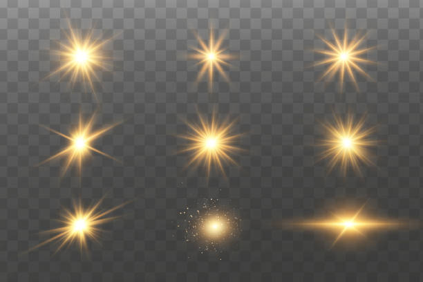 istock Shining golden stars. Light effects, glare, glitter, explosion, golden light. Vector illustration. 1335883600