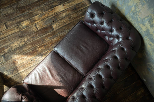 Old tattered leather couch