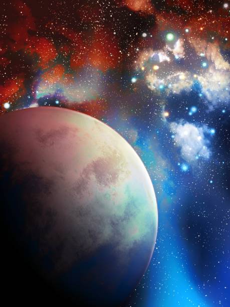 istock Earth-like exoplanet in deep space. Stellar nebula in blue and red tones. 1335884947