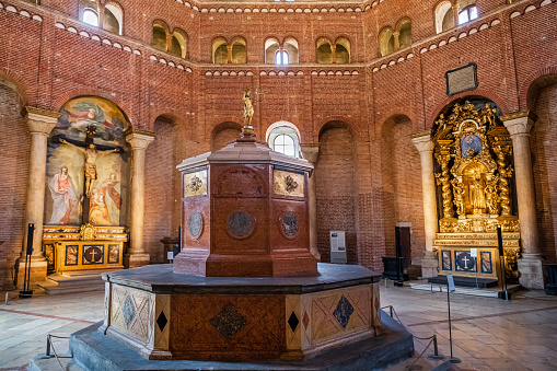 Interior of the baptistery of Cremona, next to the Cathedral, built in 1167 with an octagonal plan