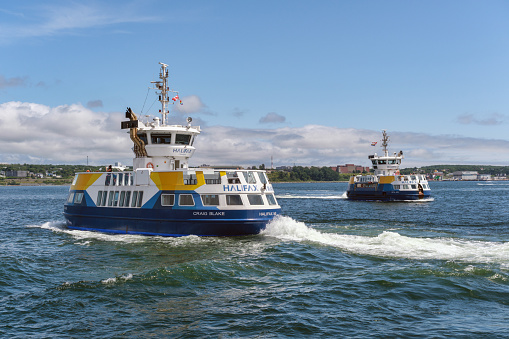 Halifax, Canada - 11 August 2021: Halifax Transit Ferry going from Halifax to Dartmouth