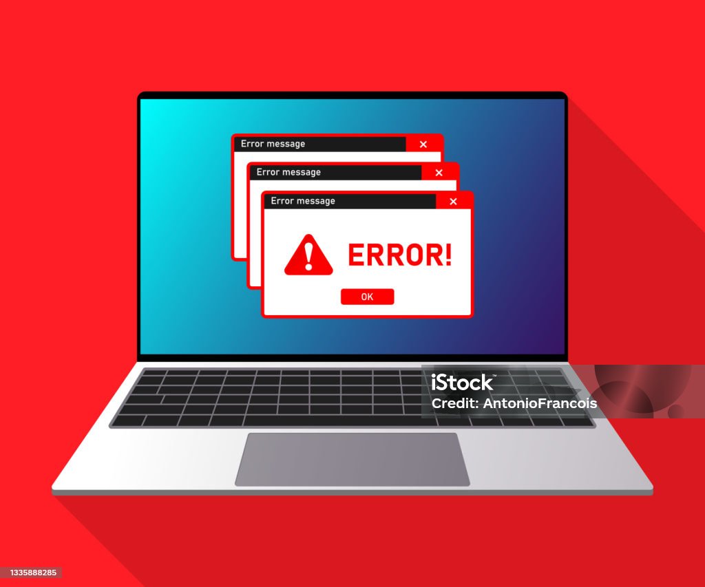 Window Operating System Error Warning On Laptop Screen Illustration ...