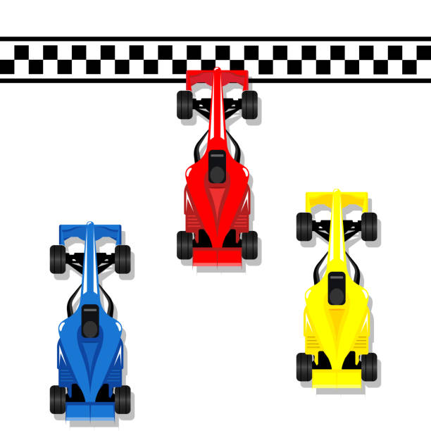 ilustraciones, imágenes clip art, dibujos animados e iconos de stock de coches deportivos de carreras f1 carreras bolid a la línea de meta vector de ilustración - f1 icons