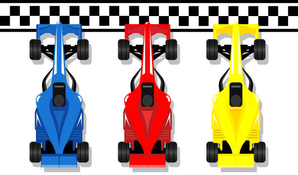 illustrations, cliparts, dessins animés et icônes de voitures de sport de course f1 f1 solide à la ligne d’arrivée illustration vectorielle - f1 icons