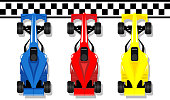 Racing sport cars f1 racing bolid to finish line illustration vector