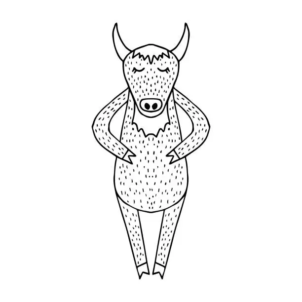 Vector illustration of bull, fox, lion, scandinavian, doodle dd ww