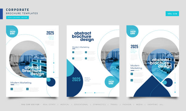 illustrations, cliparts, dessins animés et icônes de ensemble de modèles de rapport annuel ou de circulaire d’affaires - prospectus