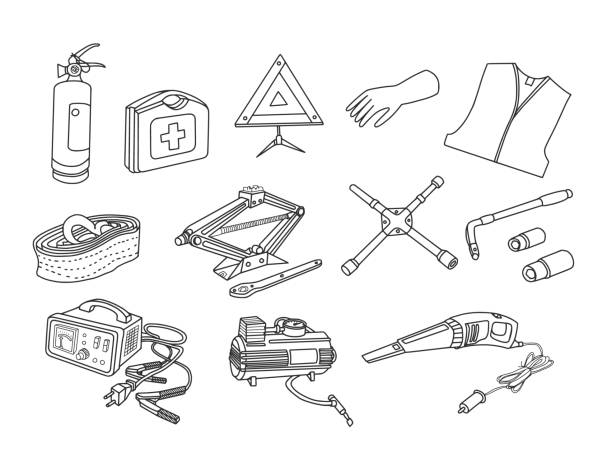 Car Parts Doodle Set Car Parts Doodle Set. Vector illustration. electrical fuse drawing stock illustrations