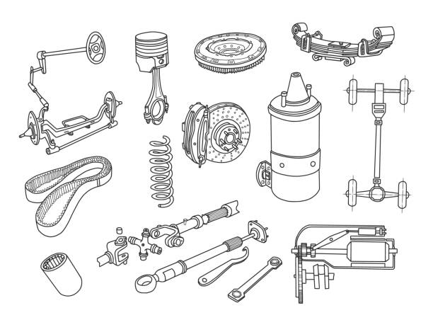 Car Parts Doodle Set Car Parts Doodle Set. Vector illustration. electrical fuse drawing stock illustrations