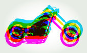 Colourful silhouettes of different styles of Motorcycle. Motorcycle, engine, fast, Transport, speed, fast, motorway, Chopper Motorbike, Cutomized Motorbike,