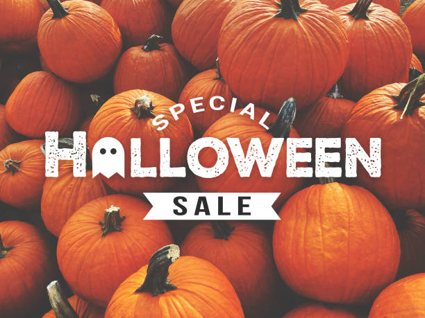 istock Halloween Sale Card with Fall Pumpkins Background 1335901374